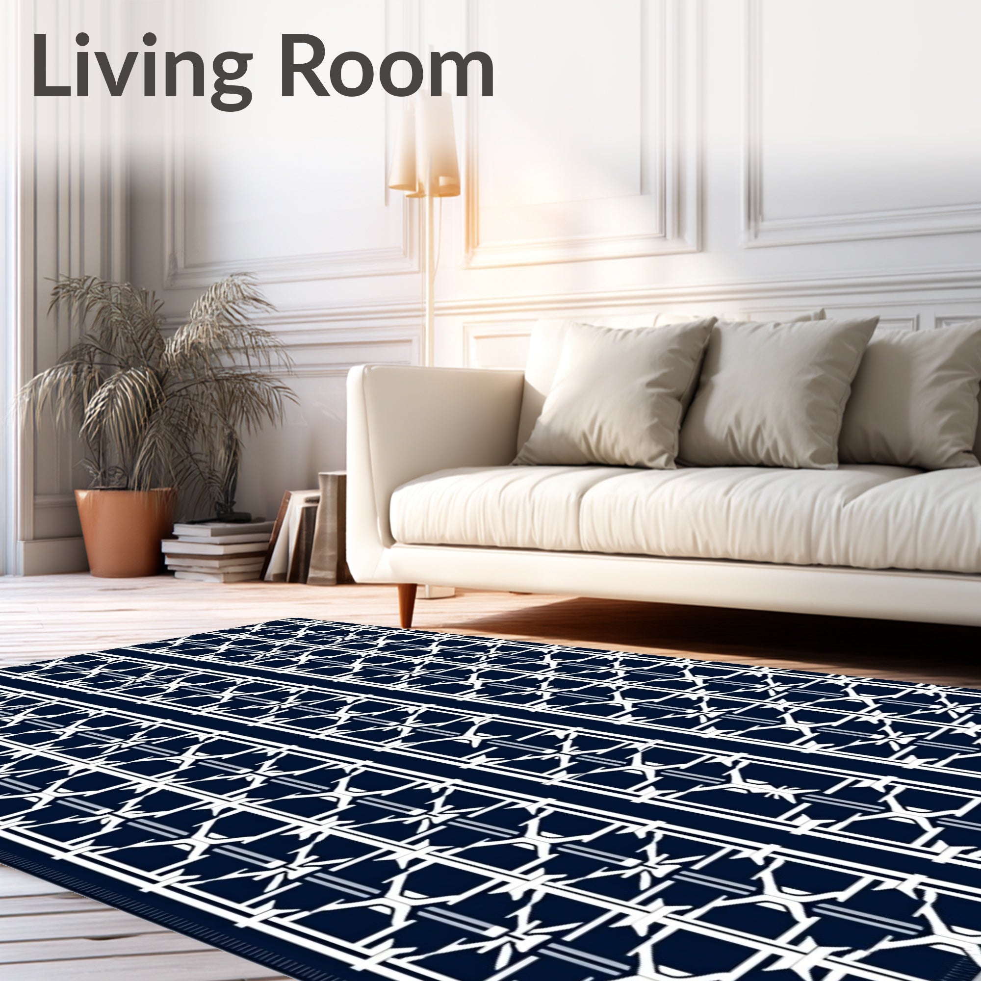 Navy White Geometric Lattice Rug