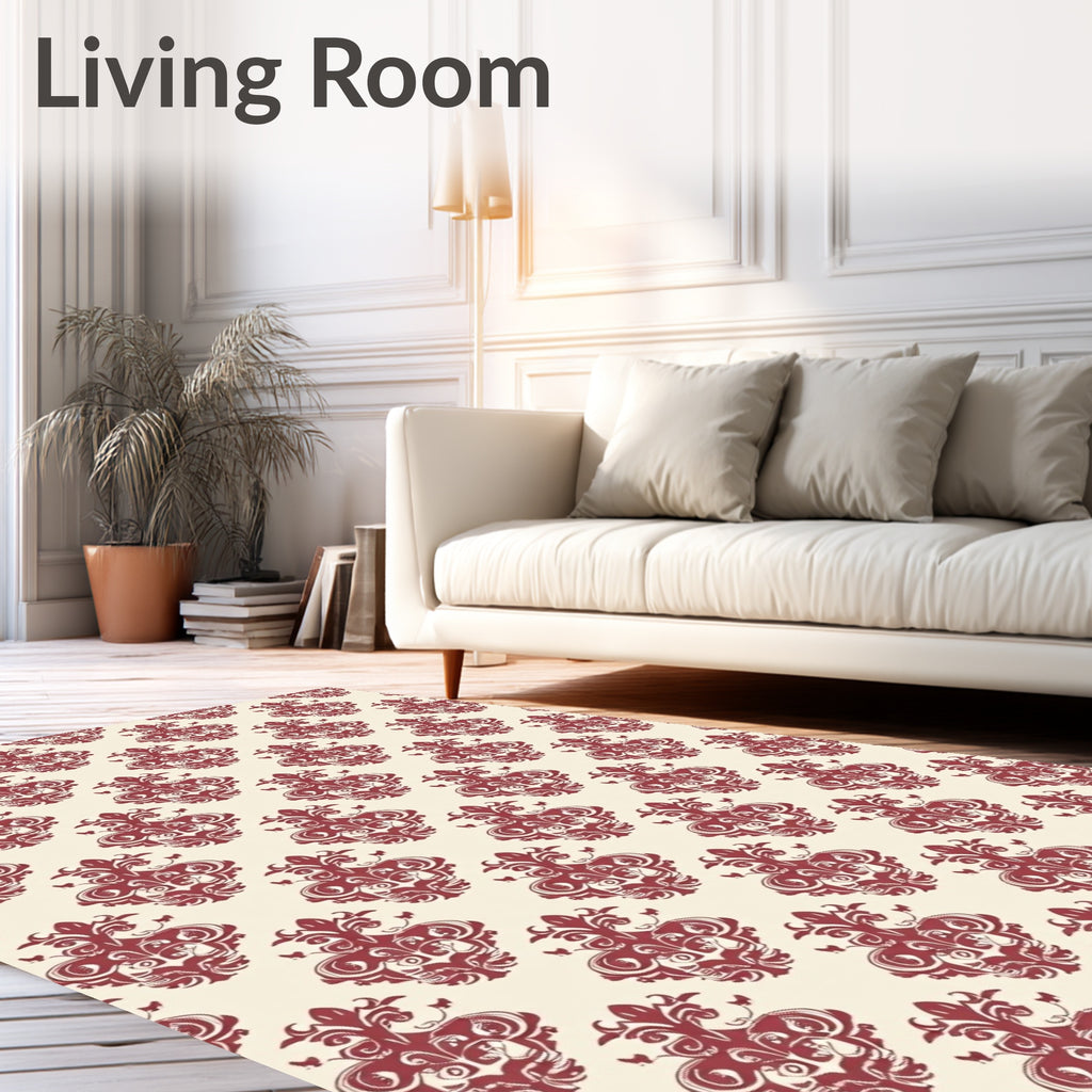 Crimson Damask Floral Ornate Rug