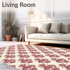Crimson Damask Floral Ornate Rug