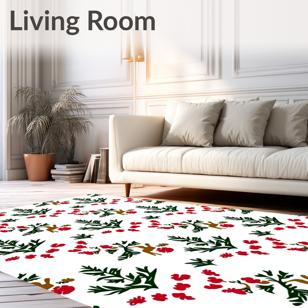 Green Forest Red Berries Deer Rug