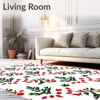 Green Forest Red Berries Deer Rug