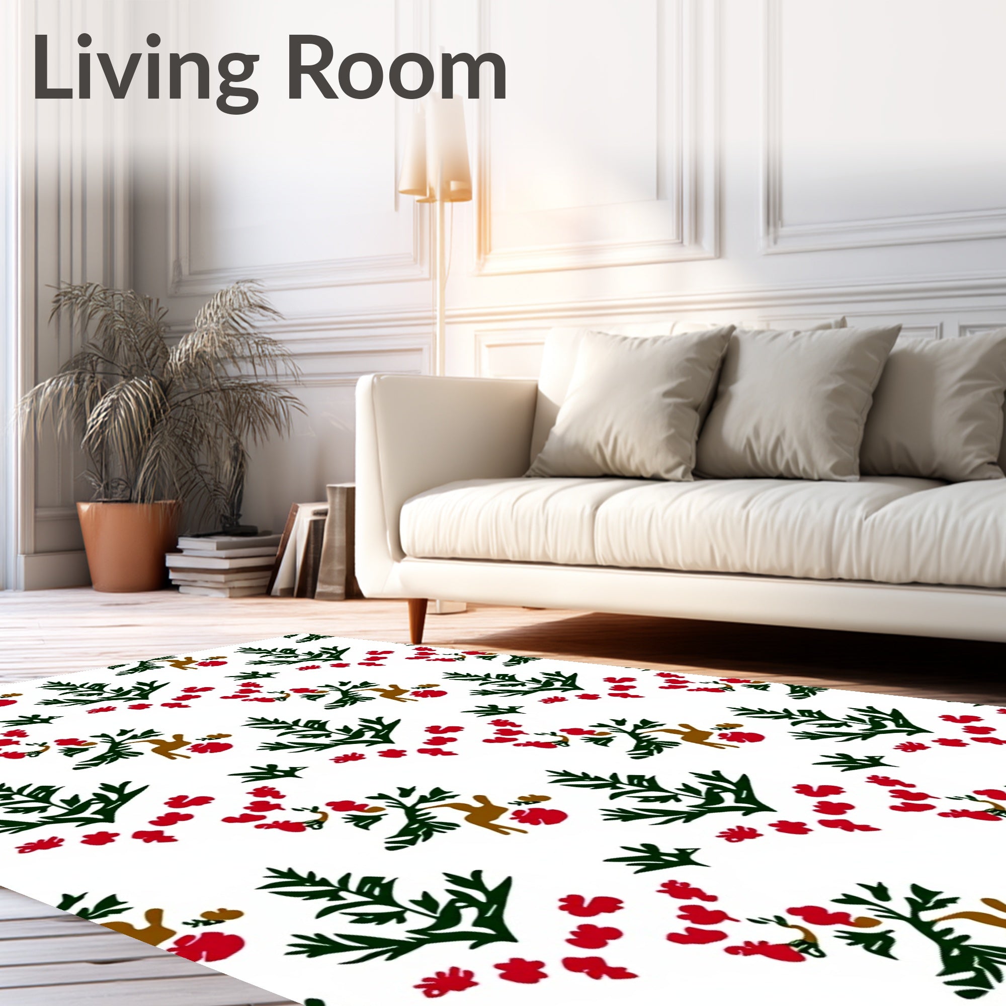 Green Forest Red Berries Deer Rug