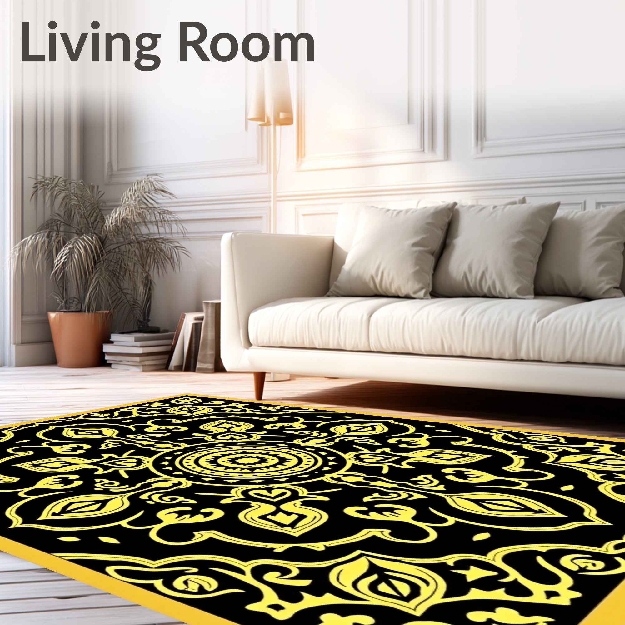 Black Yellow Medallion Allover Rug