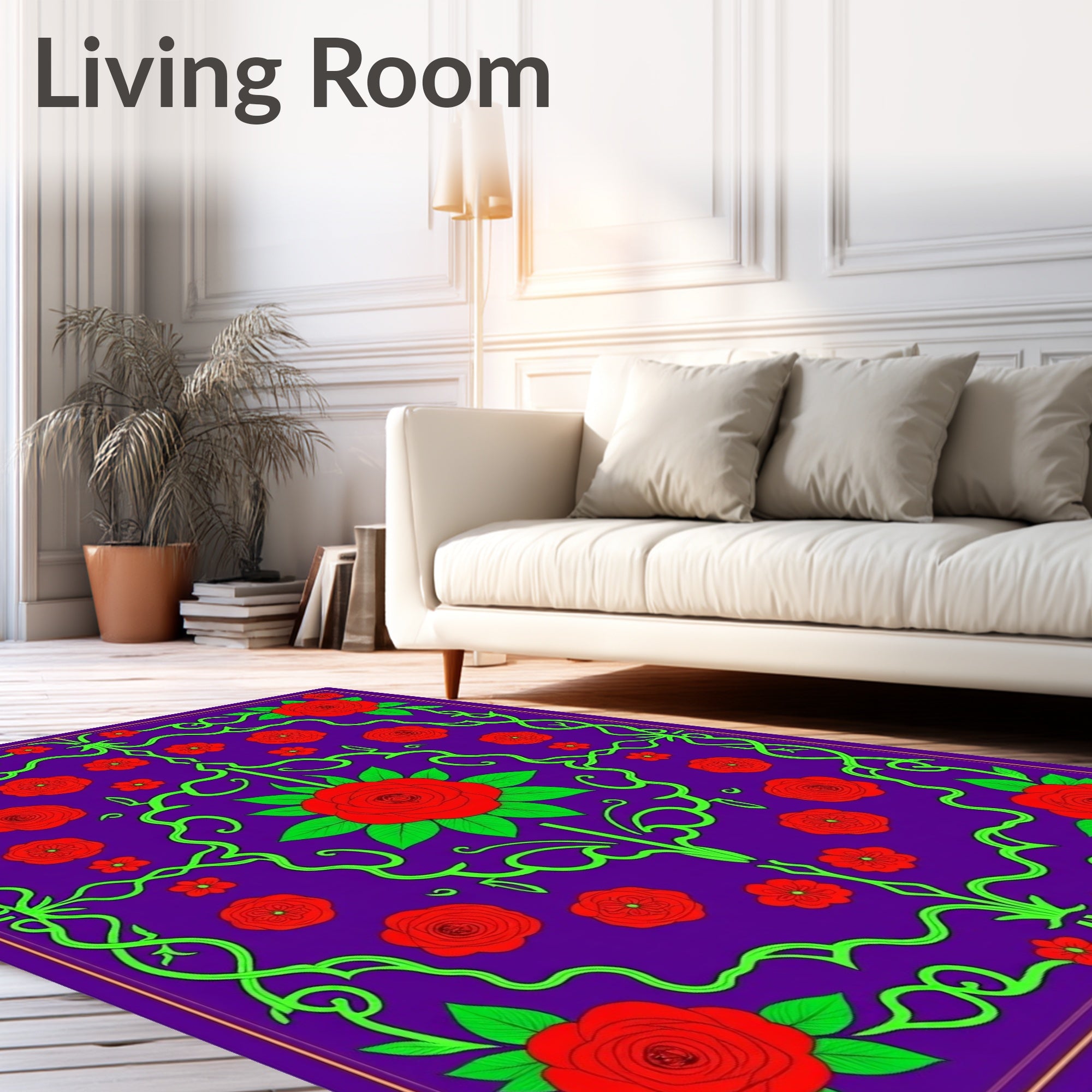 Vibrant Red Rose Swirl Garden Rug