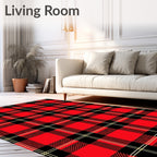 Classic Red Black Plaid Checked Rug