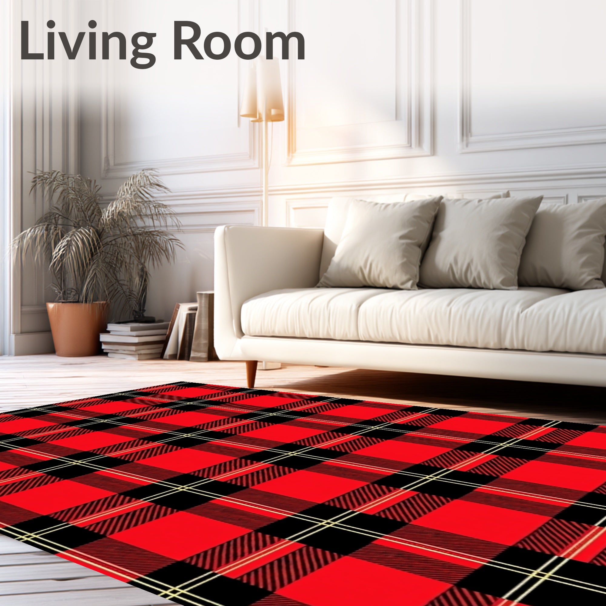 Classic Red Black Plaid Checked Rug
