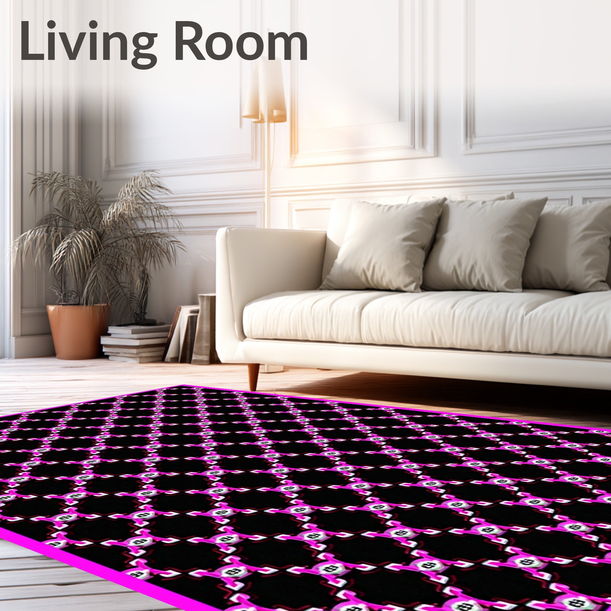 Pink Black Geometric Interlocking Shapes Rug