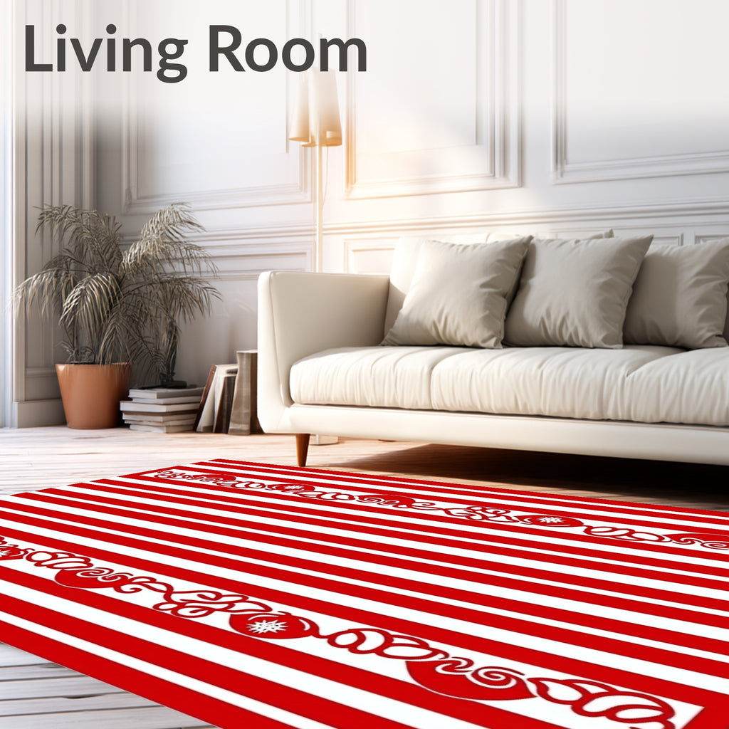 Red White Stripe Floral Border Rug