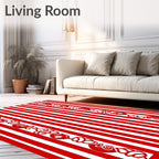 Red White Stripe Floral Border Rug