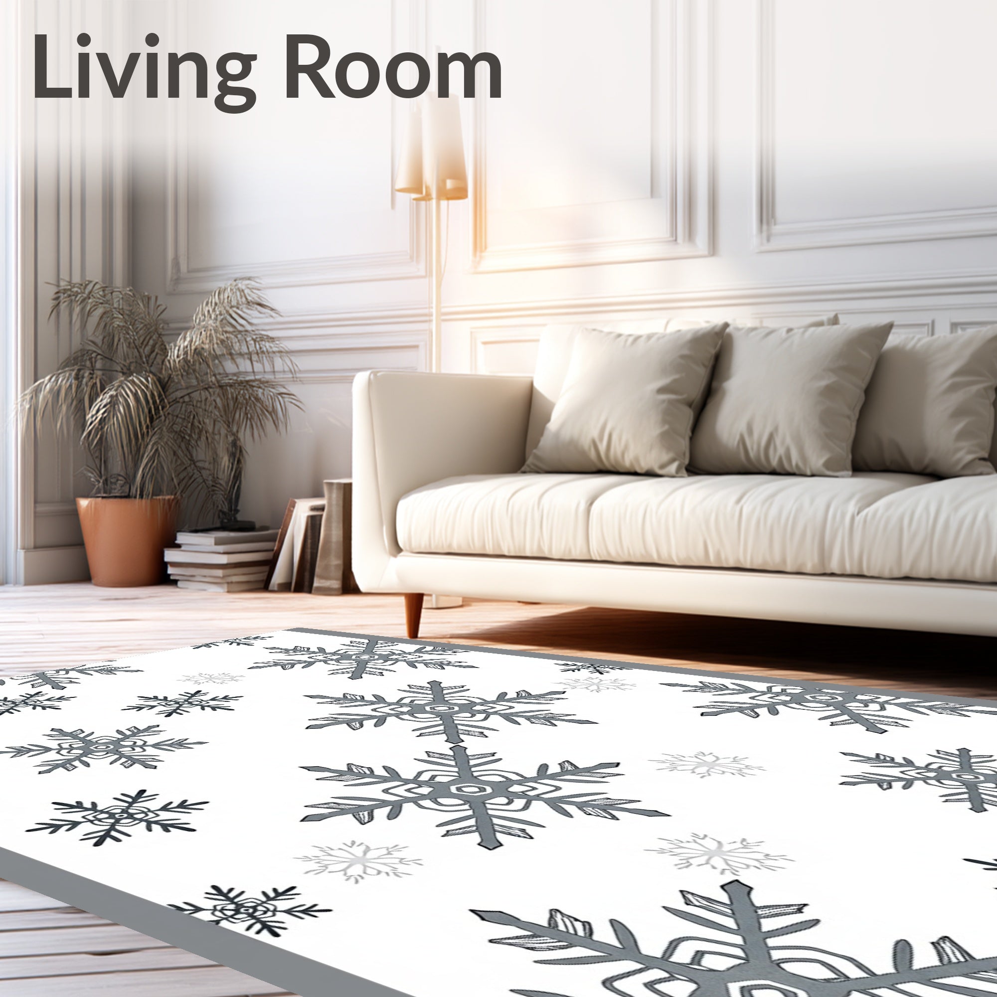 Gray Hand Drawn Snowflake Medley Rug