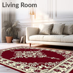Deep Red Traditional Floral Medallion Rug