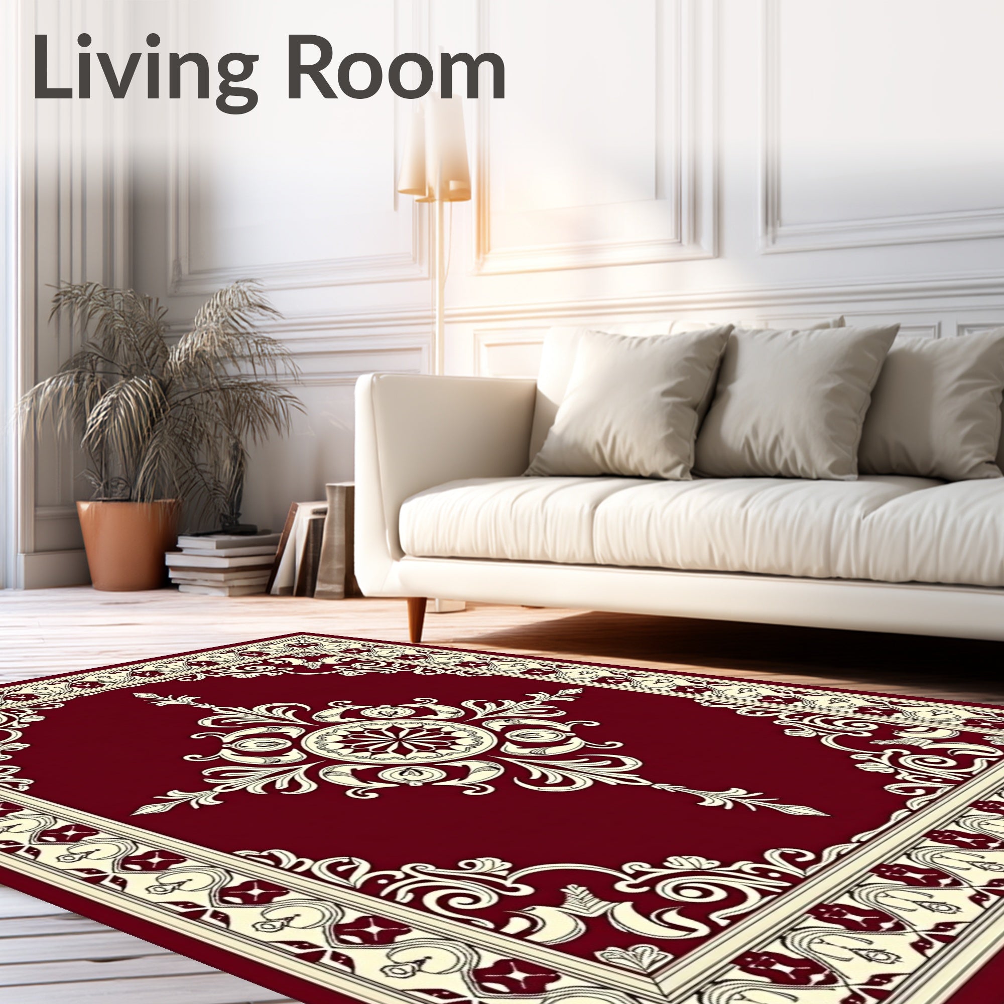 Deep Red Traditional Floral Medallion Rug