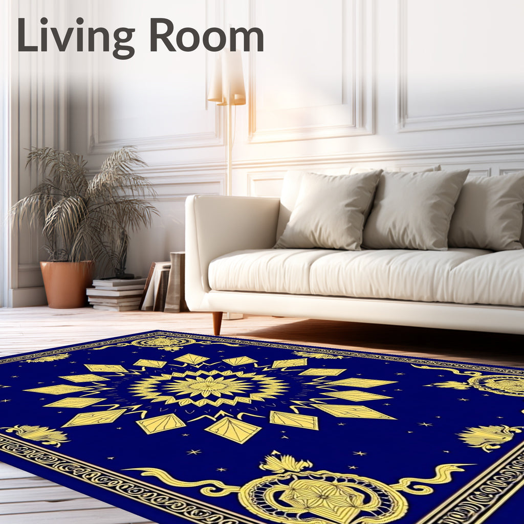 Royal Blue Golden Sunburst Mandala Rug