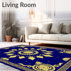 Royal Blue Golden Sunburst Mandala Rug