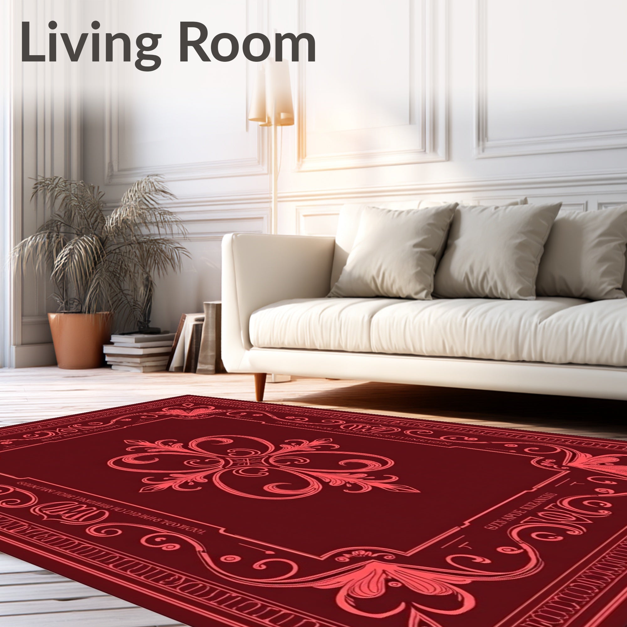 Deep Red Baroque Floral Scroll Rug