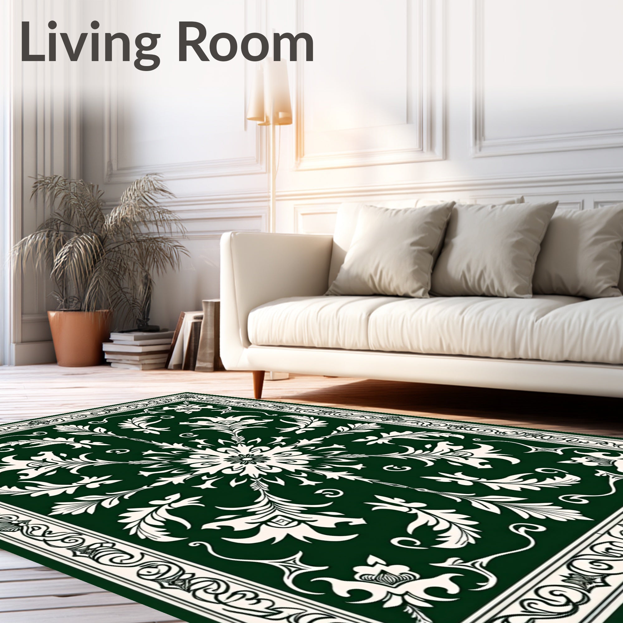 Emerald Green Floral Medallion Border Rug