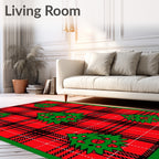 Festive Red Plaid Christmas Trees Rug