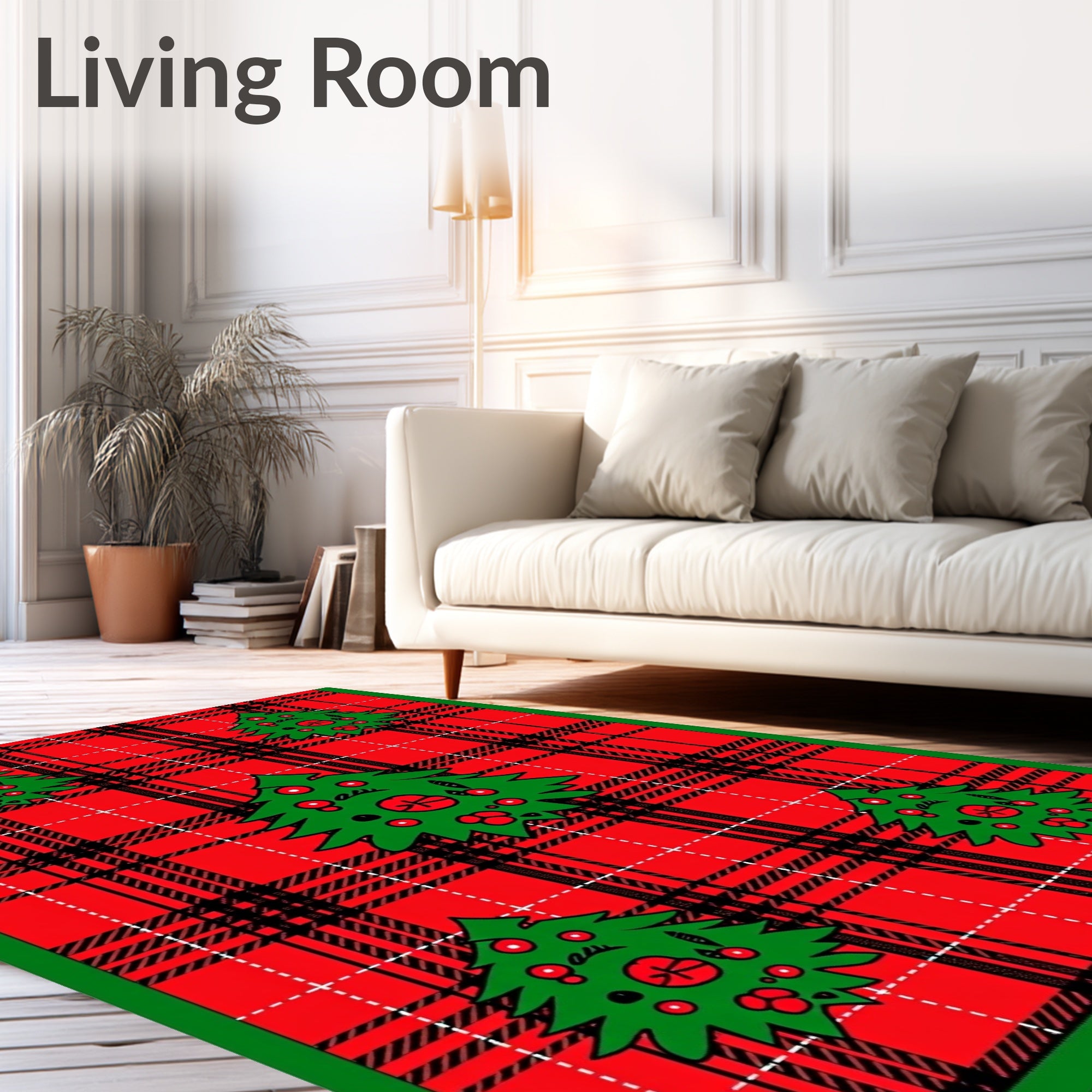 Festive Red Plaid Christmas Trees Rug