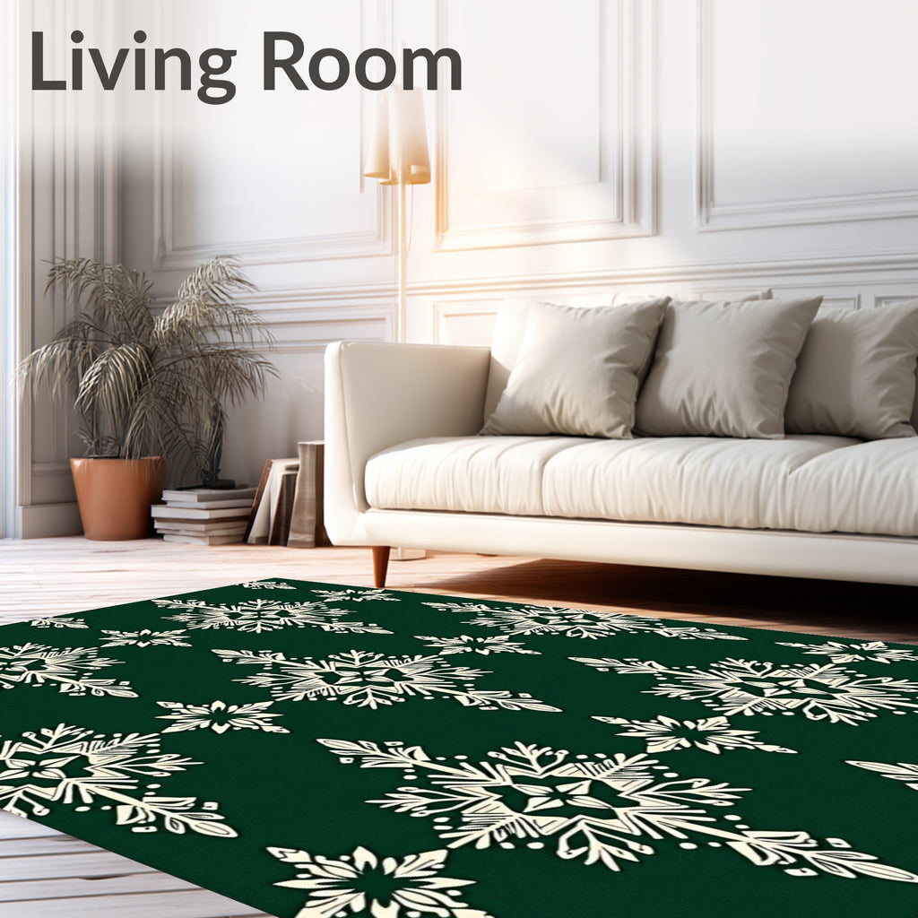 Forest Green Snowflake Motif Rug