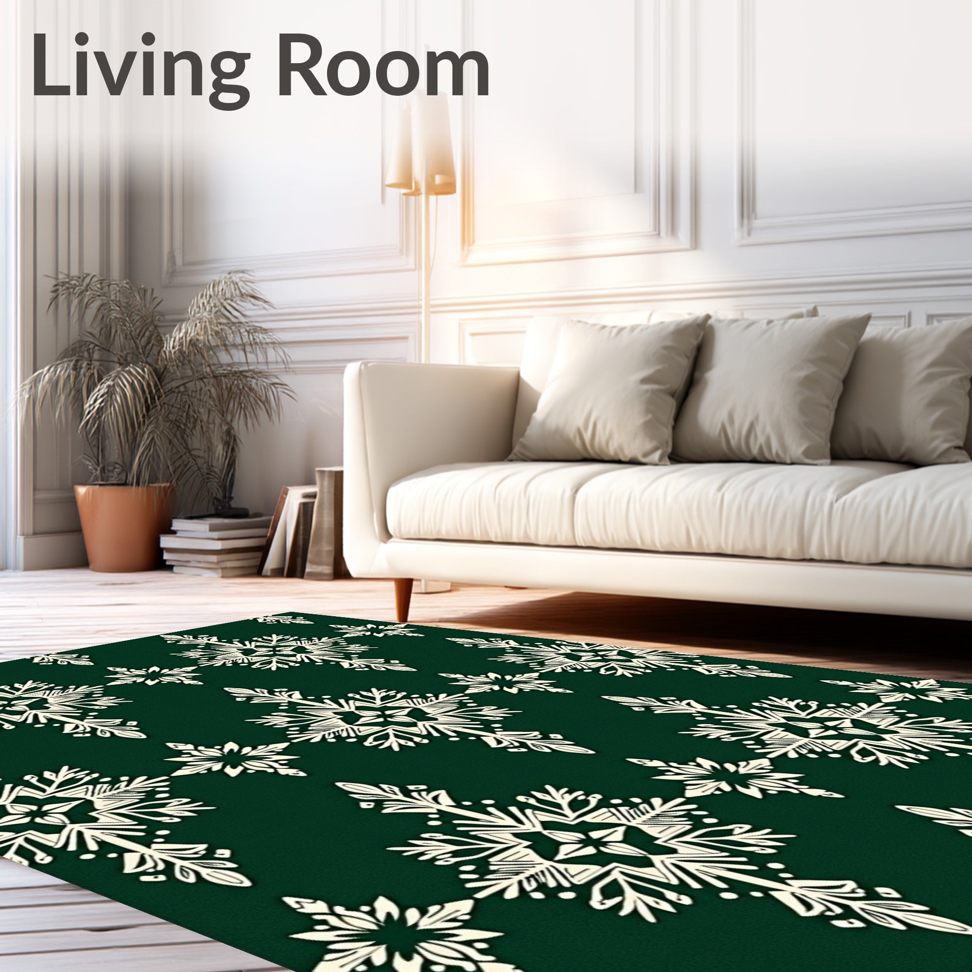 Forest Green Snowflake Motif Rug