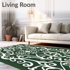 Emerald Green White Vintage Scroll Rug