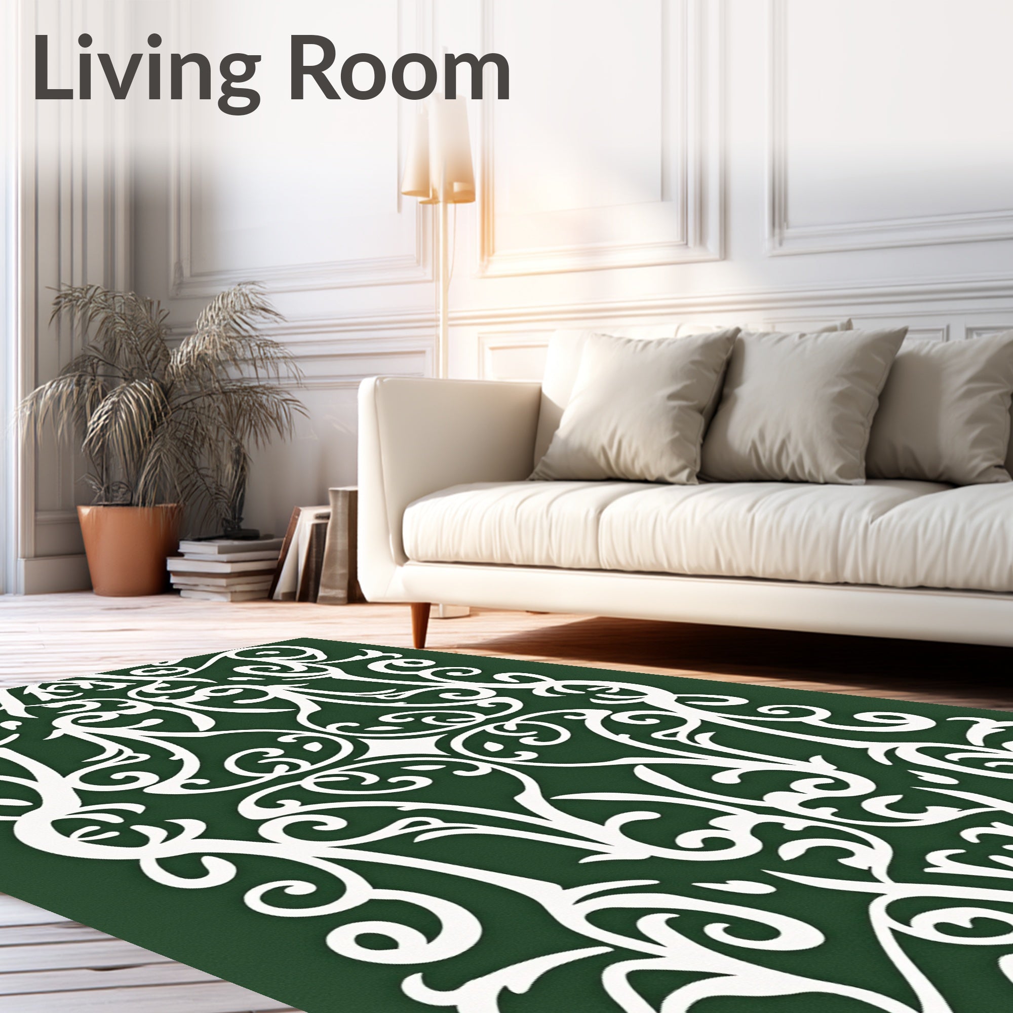 Emerald Green White Vintage Scroll Rug