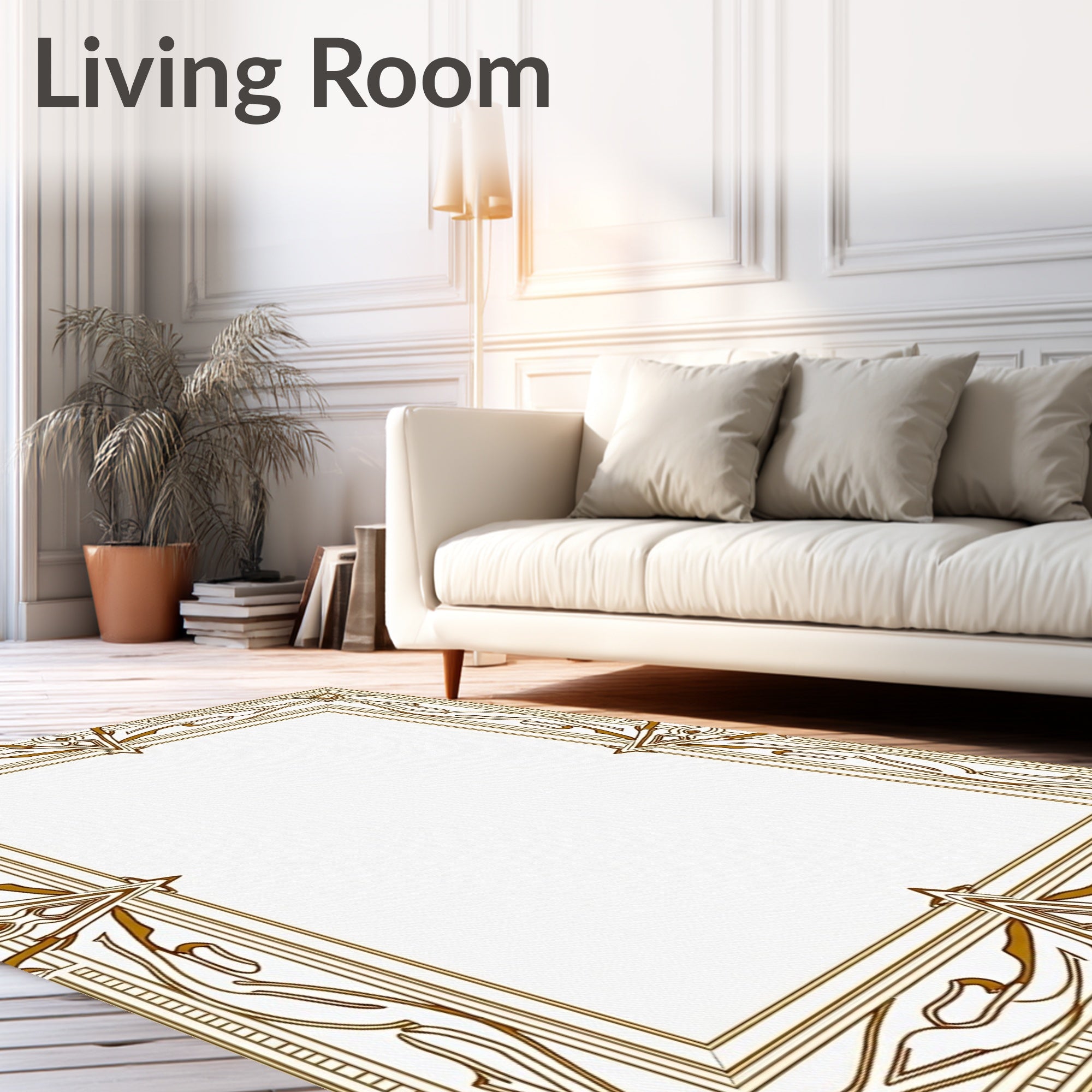 Ornate Golden Geometric Border Rug