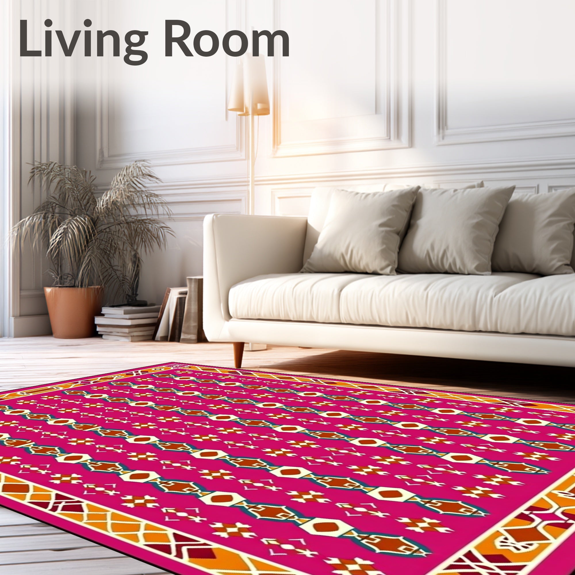 Vibrant Pink Geometric Tribal Arrangement Rug
