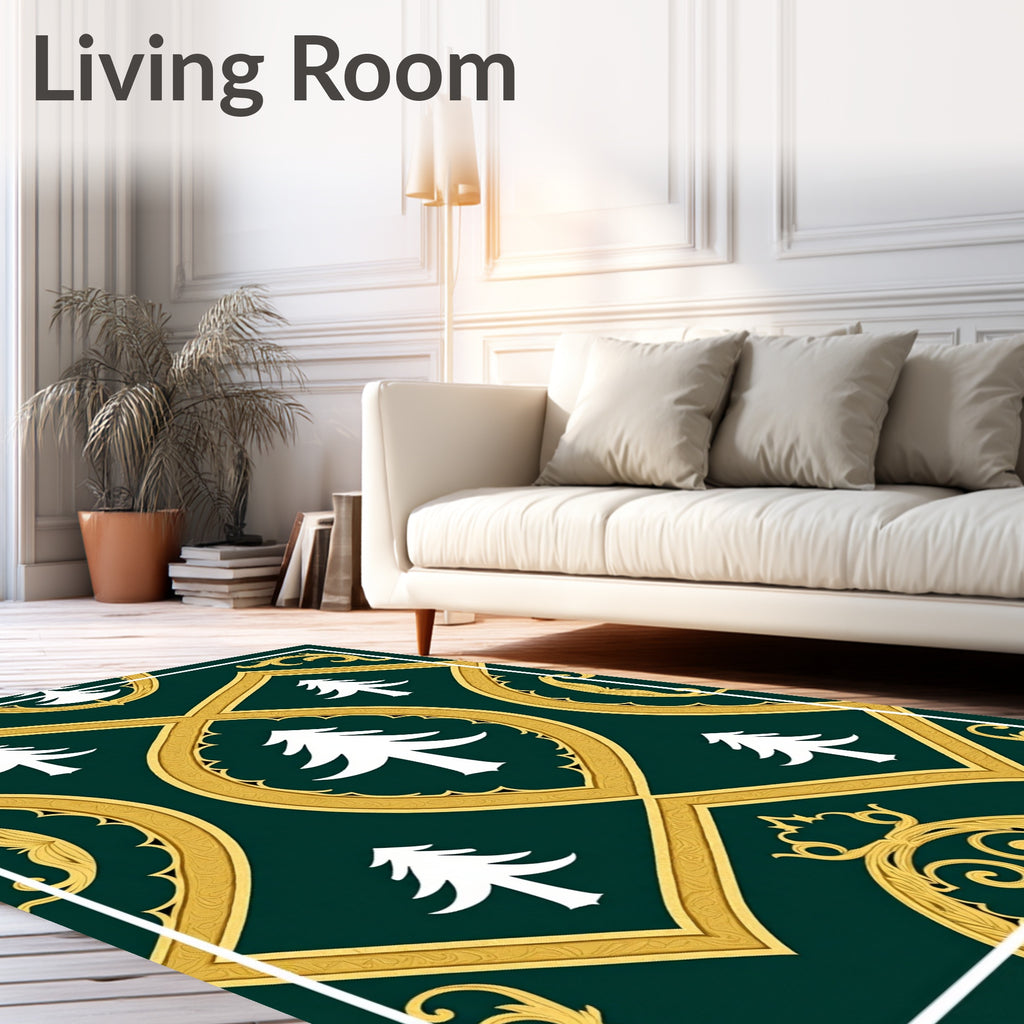 Emerald Green Gold Pine Tree Medallion Rug