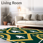 Emerald Green Gold Pine Tree Medallion Rug