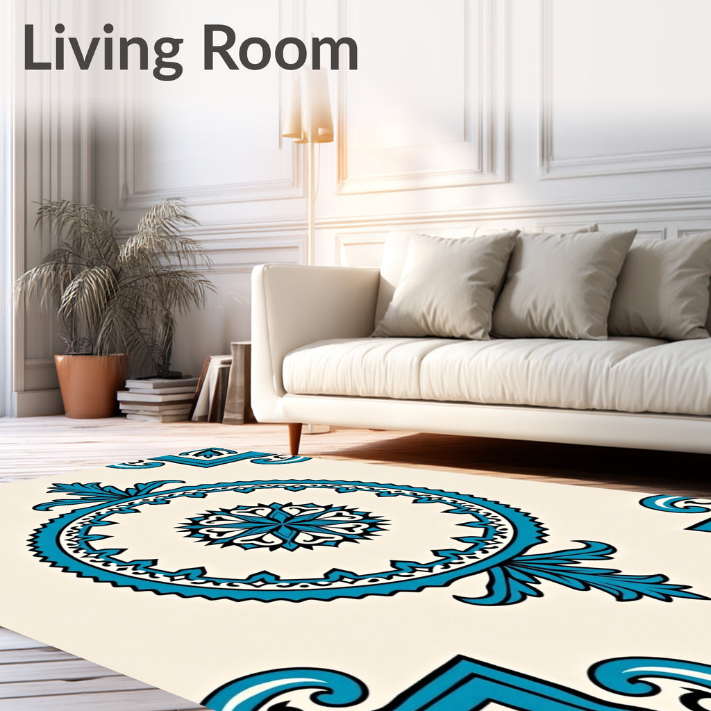 Turquoise Floral Medallion Cream Rug