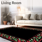 Vibrant Red Floral Vine Border Rug