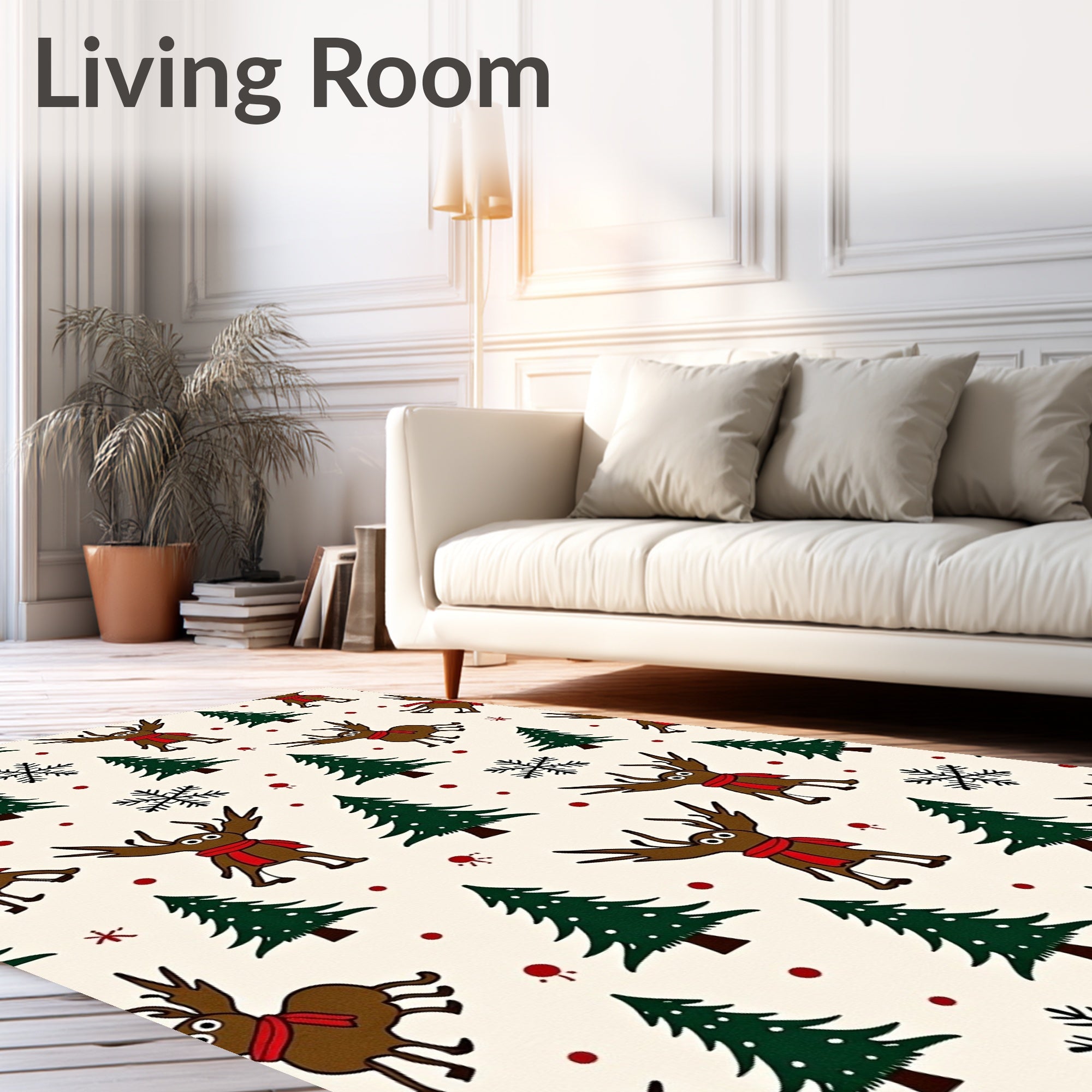 Cute Woodland Reindeer with Festive Trees Rug