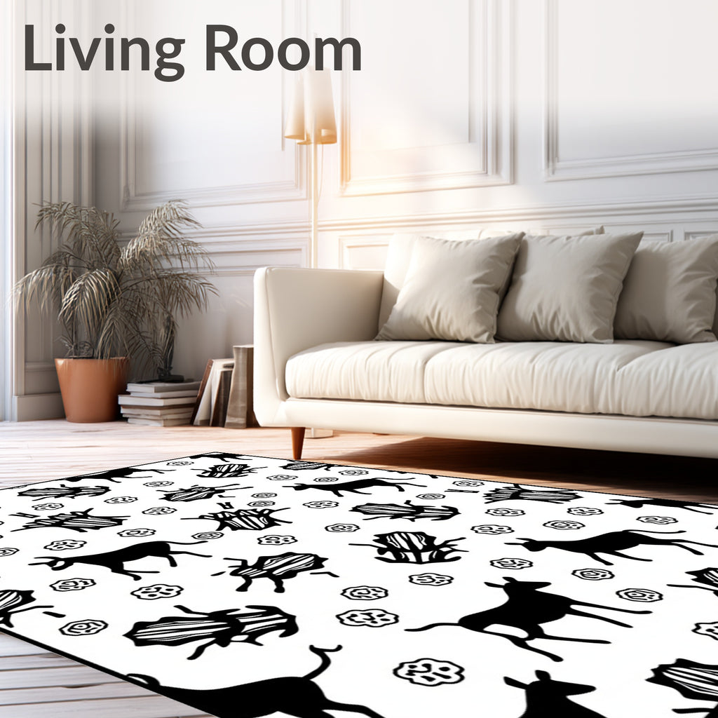 Black White Fauna Insect Illustration Rug