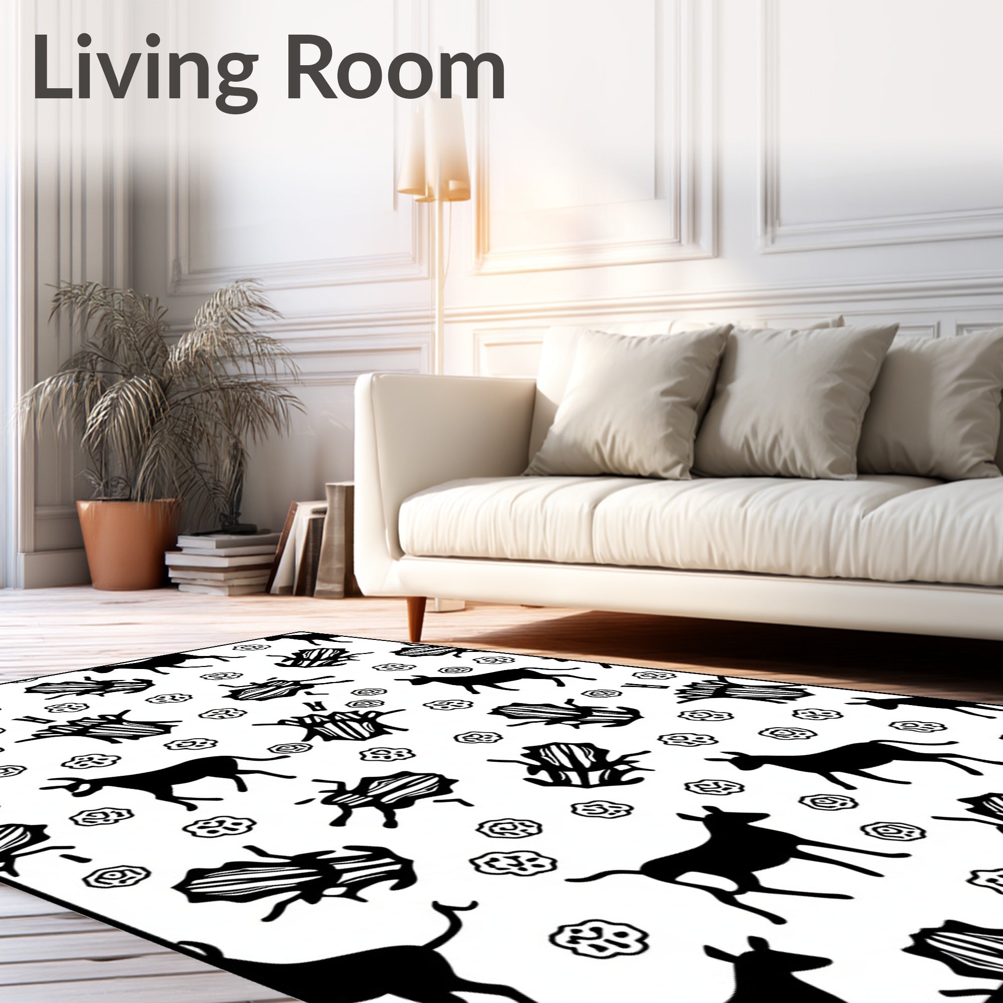 Black White Fauna Insect Illustration Rug