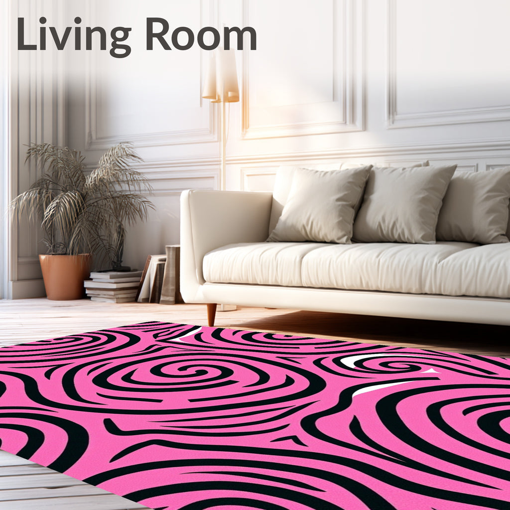 Bold Pink Black Swirl Abstract Rug