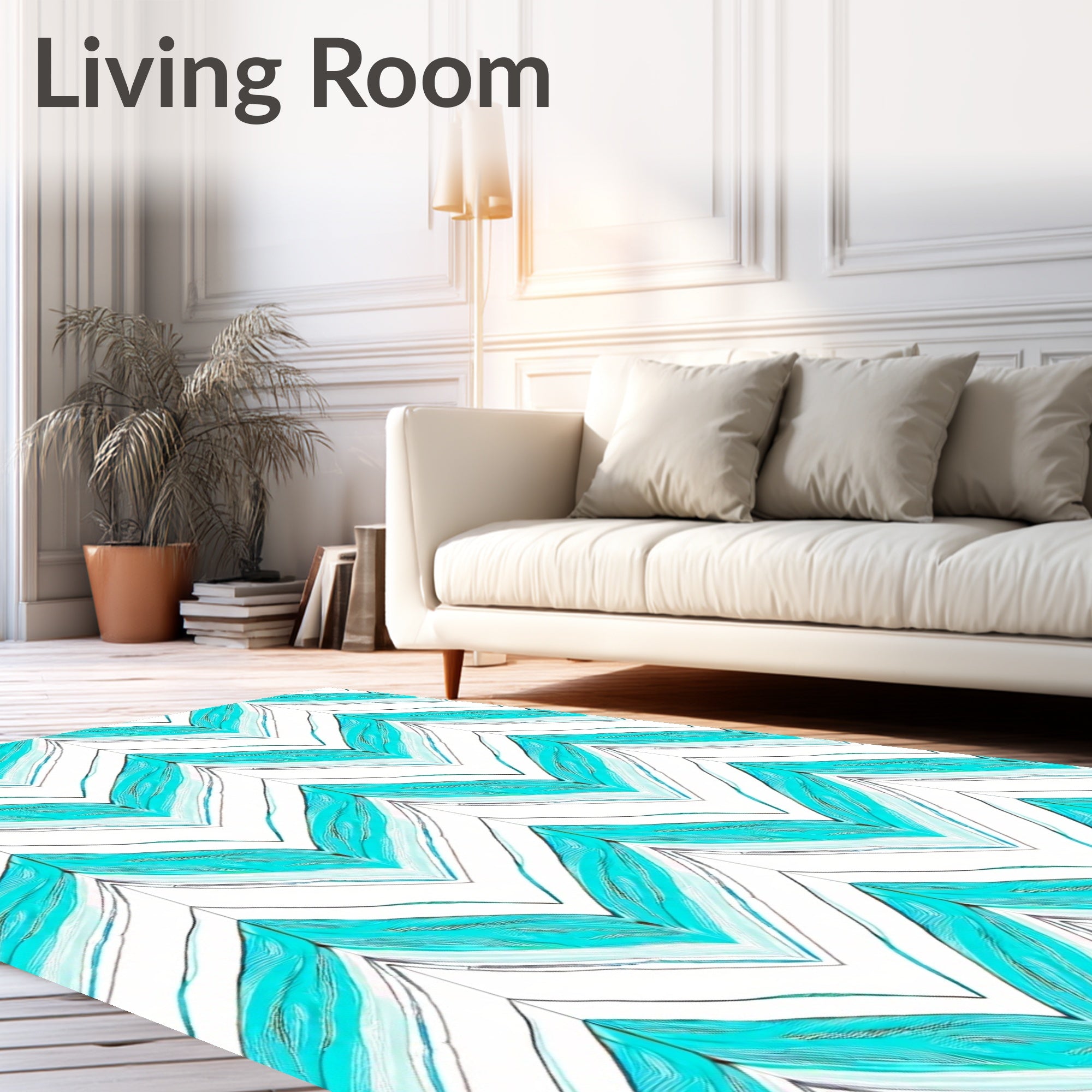 Chevron Aqua Feather Lines Rug