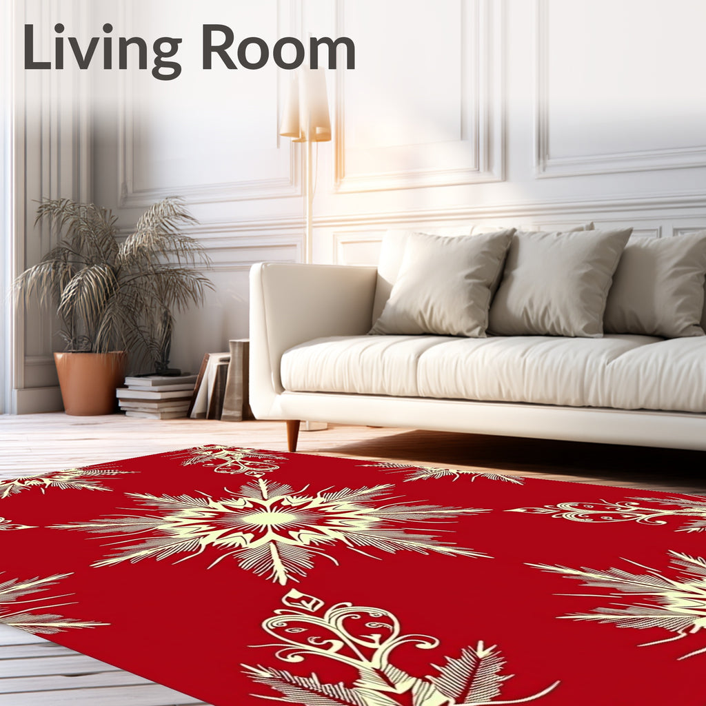 Crimson Ivory Starburst Floral Overlay Rug