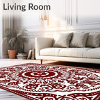 Crimson Mandala Scrollwork Floral Rug