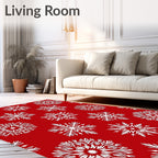 White Snowflakes on Red Background Rug