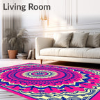 Vibrant Pink Blue Sunburst Mandala Rug