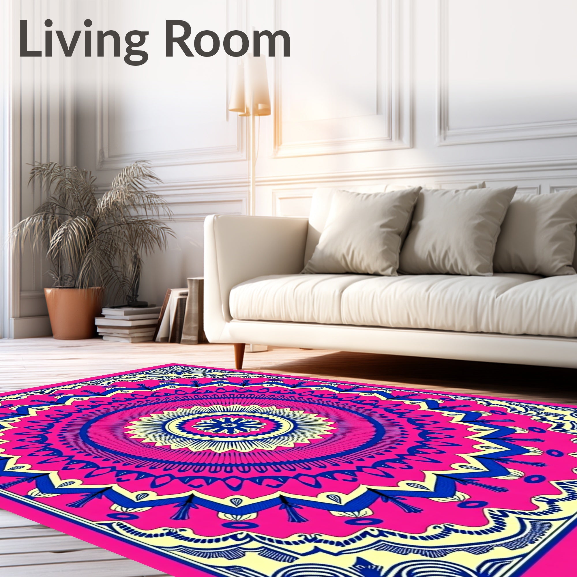 Vibrant Pink Blue Sunburst Mandala Rug
