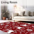 Crimson White Reindeer Snowflake Garland Rug
