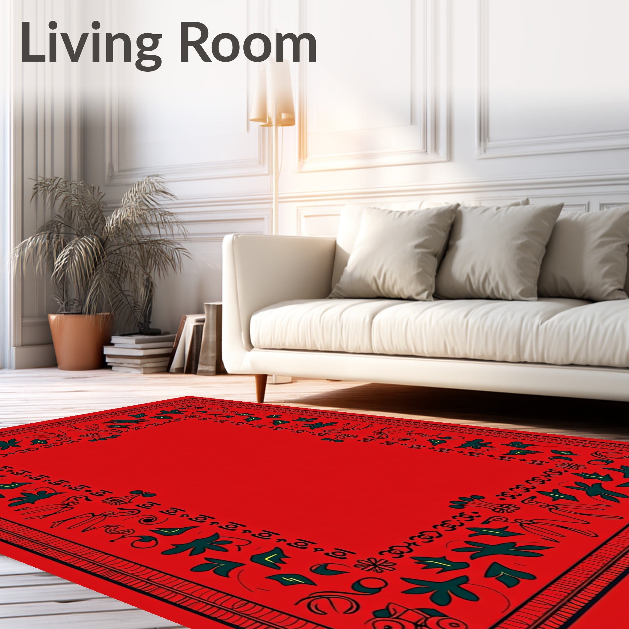 Crimson Abstract Leaf Border Rug