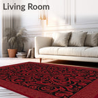 Crimson Red Ornate Scroll Border Rug
