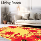 Vibrant Red Daisy Swirls Rug