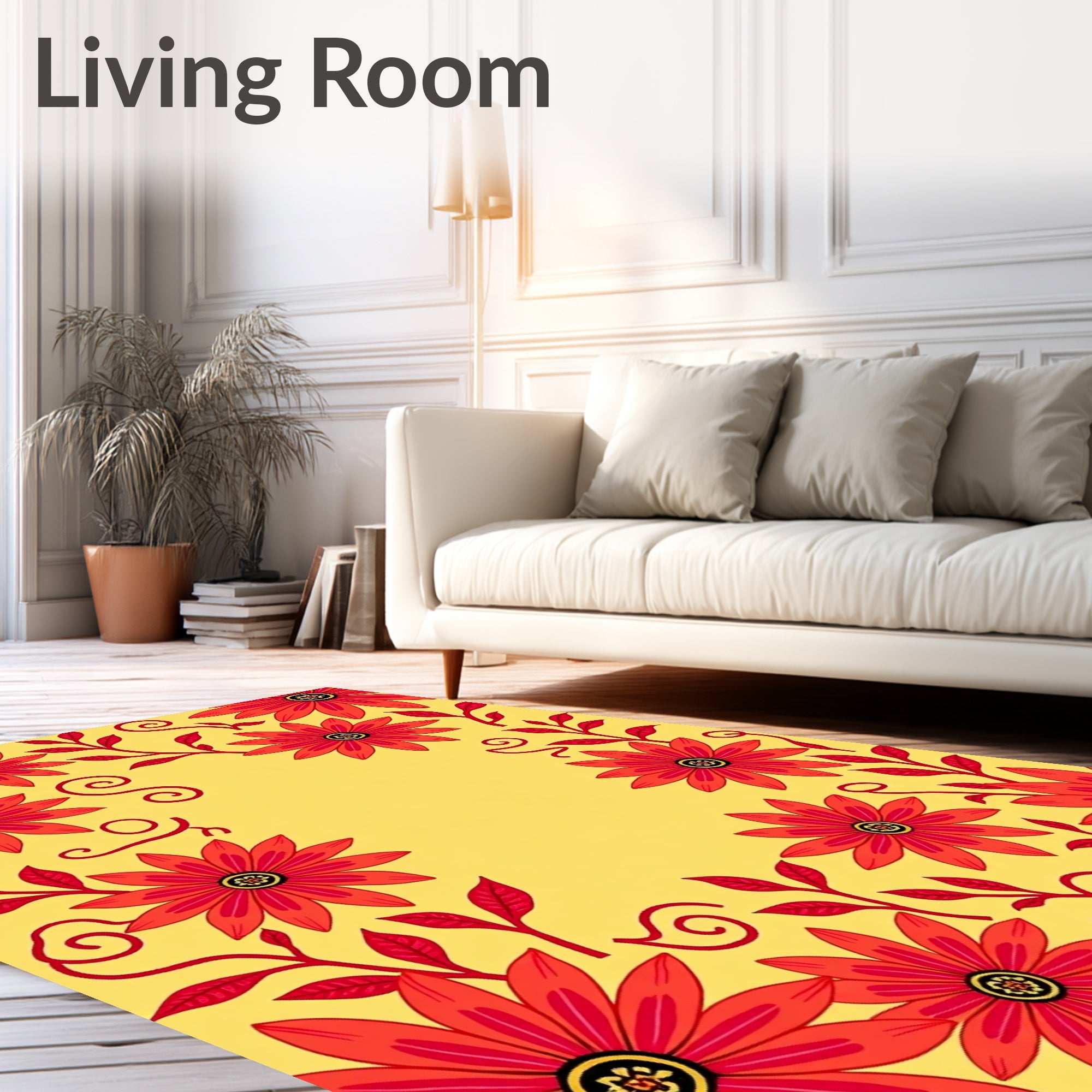 Vibrant Red Daisy Swirls Rug