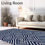 Navy White Hand Drawn Geometric Maze Rug