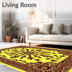 Yellow Burgundy Floral Sunburst Medallion Rug