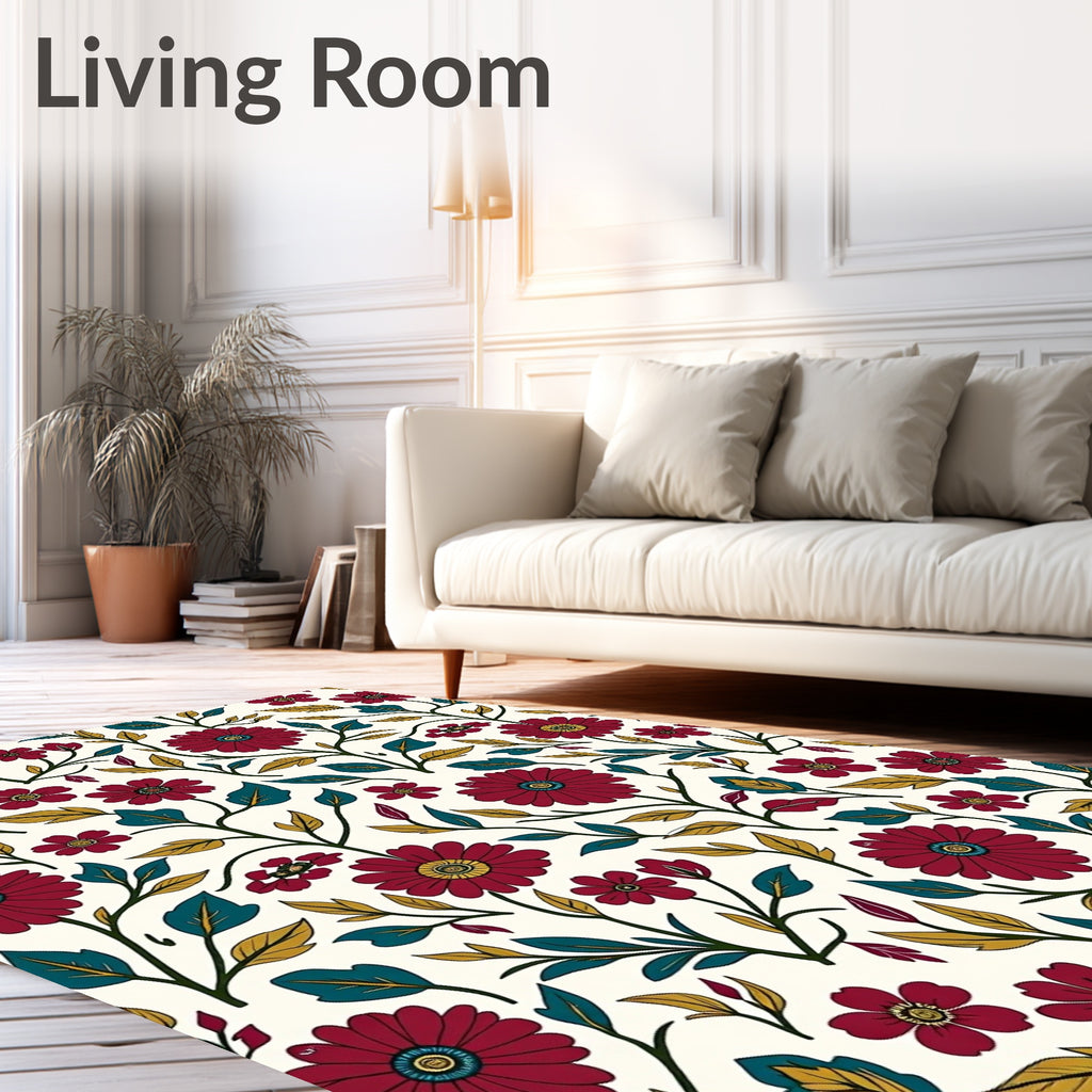 Deep Red Floral Vine Botanical Rug